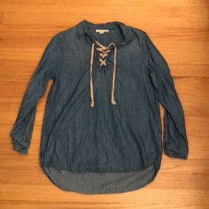 Denim tie blouse